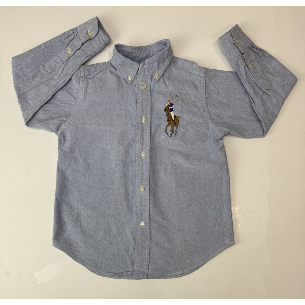 Ralph Lauren Polo Big Pony Oxford Shirt Blue Equestrian Y2k Button Down Kids 5